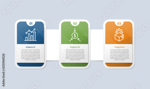 Fotografía Process table box base shape infographic with glossy gradient style with half ci