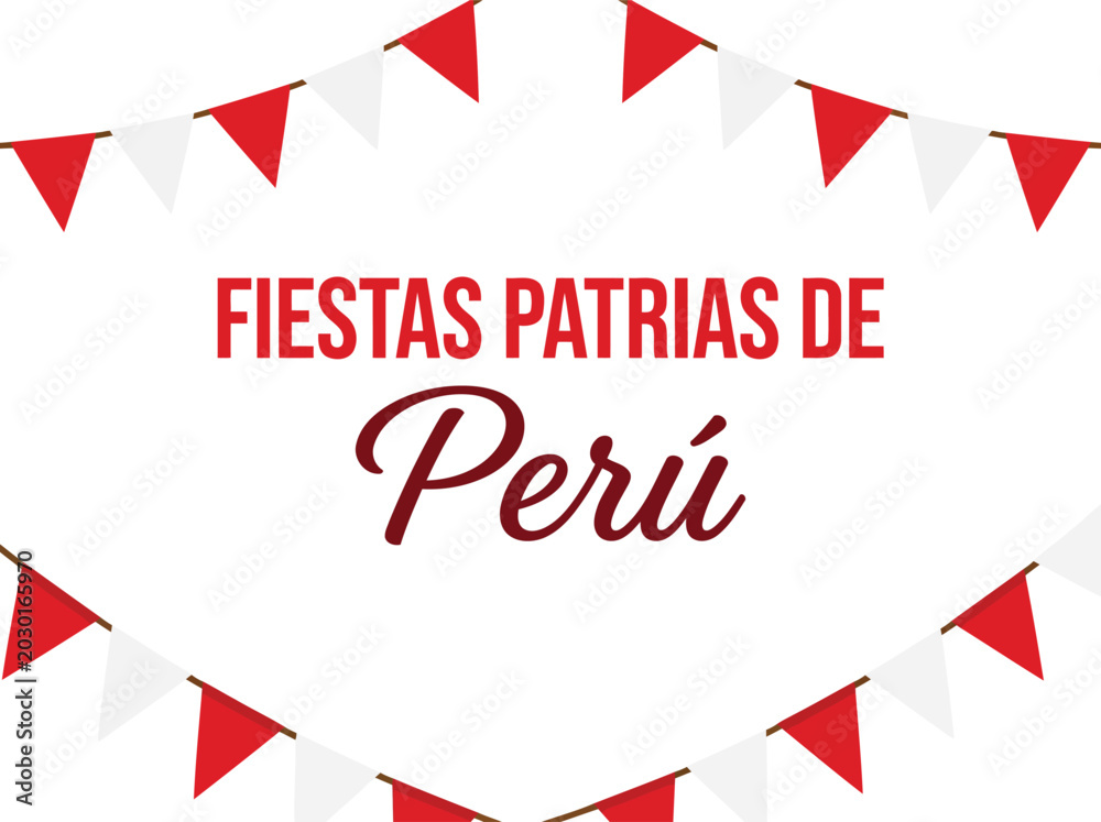 Fototapeta premium Red and White Bunting Flags Celebration Banner for Peruvian Independence Day Fiestas Patrias with Elegant Typography and National Pride