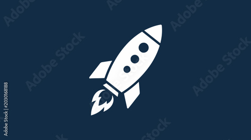 White Rocket Ship Icon Launching.