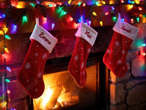 Christmas Stockings Hanging by a Fireplace