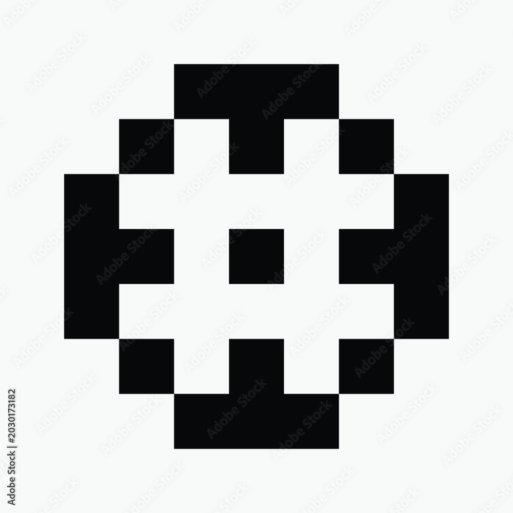 Fototapeta premium black and white Hashtag Symbol pixel art icon vector illustration.