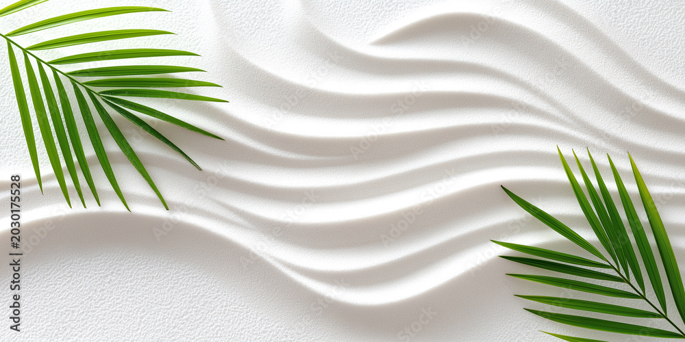 Obraz premium White sand with the palm leaves