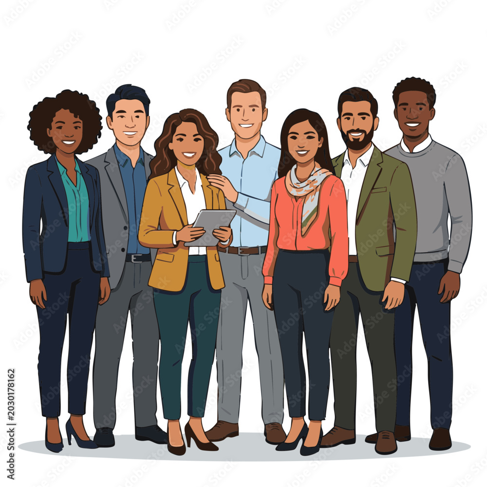 Obraz premium Diverse team smiling together in professional attire for business 