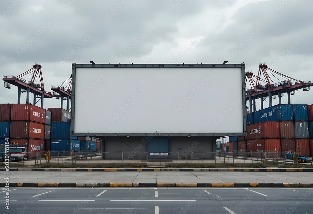 Obraz premium Large blank billboard at shipping container terminal dock