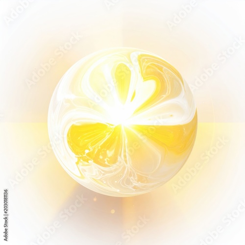 Luminous orb with swirling yellow and white patterns, radiating light