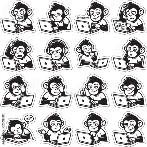 Diverse group of cartoon people using laptops in flat design illustration style