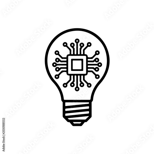 Digital Brainstorming Light Bulb Icon - Technology Innovation Concept
