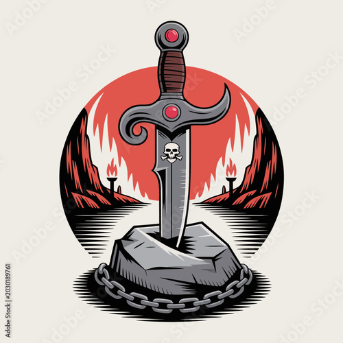 Foto Dagger with red gemstone handle.