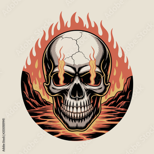 Obraz na płótnie Skull with flames on face.