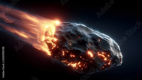 Space universe exploration, fantasy, mysterious. A vivid depiction of a fiery object, likely a meteor or comet, is depicted in a dynamic pose. The object is engulfed in flames.