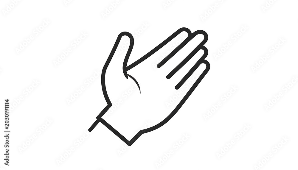 Obraz premium A simple outline of a hand, palm up, with fingers extended. Graphic is monochromatic on a white background