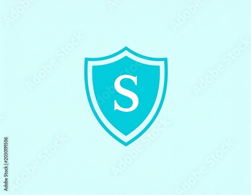A simple turquoise shield with a white outline and an uppercase 