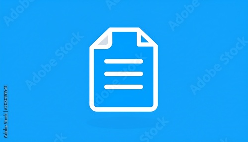 A simple, white document icon with three horizontal lines representing text on a vibrant, bright blue background