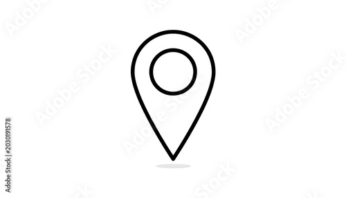 A simplified, clean black outline icon of a location pin with a small circle at the top and a pointed bottom. It's on a white background