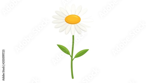 A single cartoon daisy stands tall. It features white petals around a yellow center, with a green stem and leaves