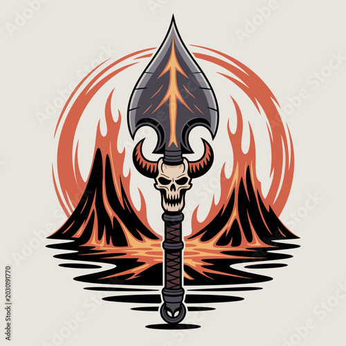 Tableau sur toile Dark fantasy skull headed battle axe.