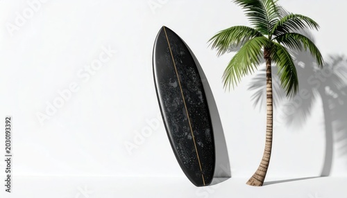 A Palm Tree And A Surfboard On A White Background