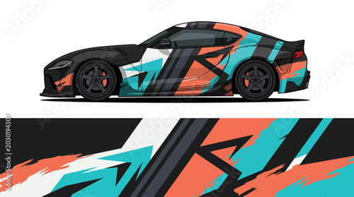 Canvastavla Sport Car with Abstract Colorful Wraps.