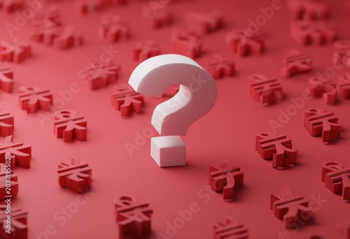 White Question Mark Among Red Currency Symbols