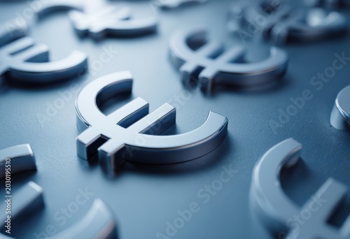 3D Euro Currency Symbols in Blue Light