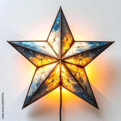 stained glass star lamp with yellow light