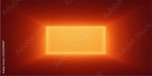 Bild auf Leinwand Abstract orange glowing corridor background with a futuristic rectangular neon l