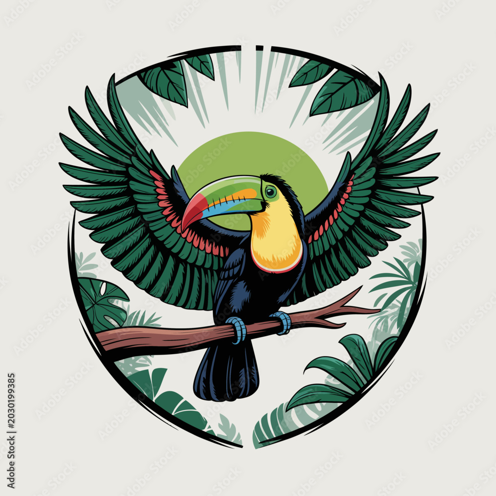 Fototapeta premium Colorful Toucan Perched on Branch.