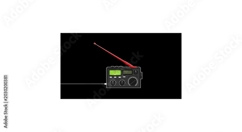Cuadro en lienzo Compact black shortwave radio receiver with digital display and antenna extended