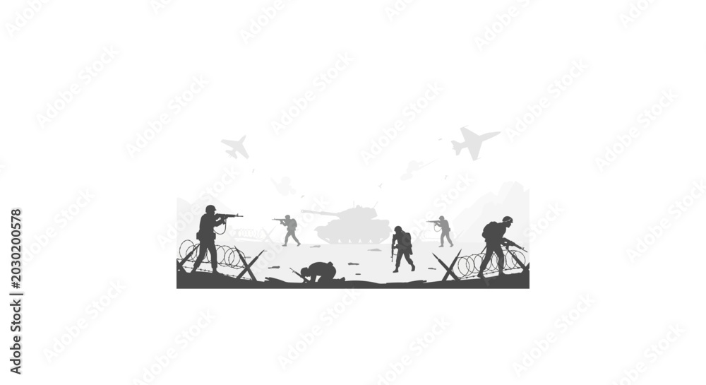 Fototapeta premium Silhouettes of workers engaging in various manual labor tasks outdoors.
