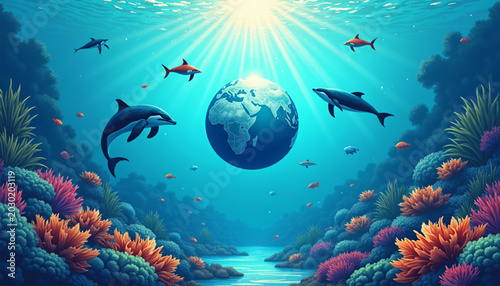 World Oceans Day Concept Vector Illustration