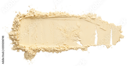 Sample of face powder isolated on white  top view