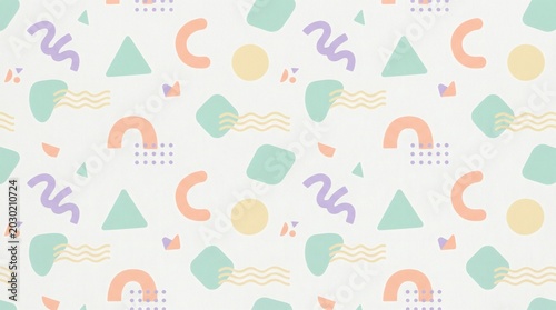 Soft pastel geometric shapes pattern with hand drawn organic shapes geometric