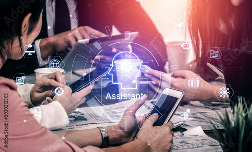 Foto Futuristic AI assistant with autonomous agent capabilities, AI natural language understanding, and seamless business workflow AI integration