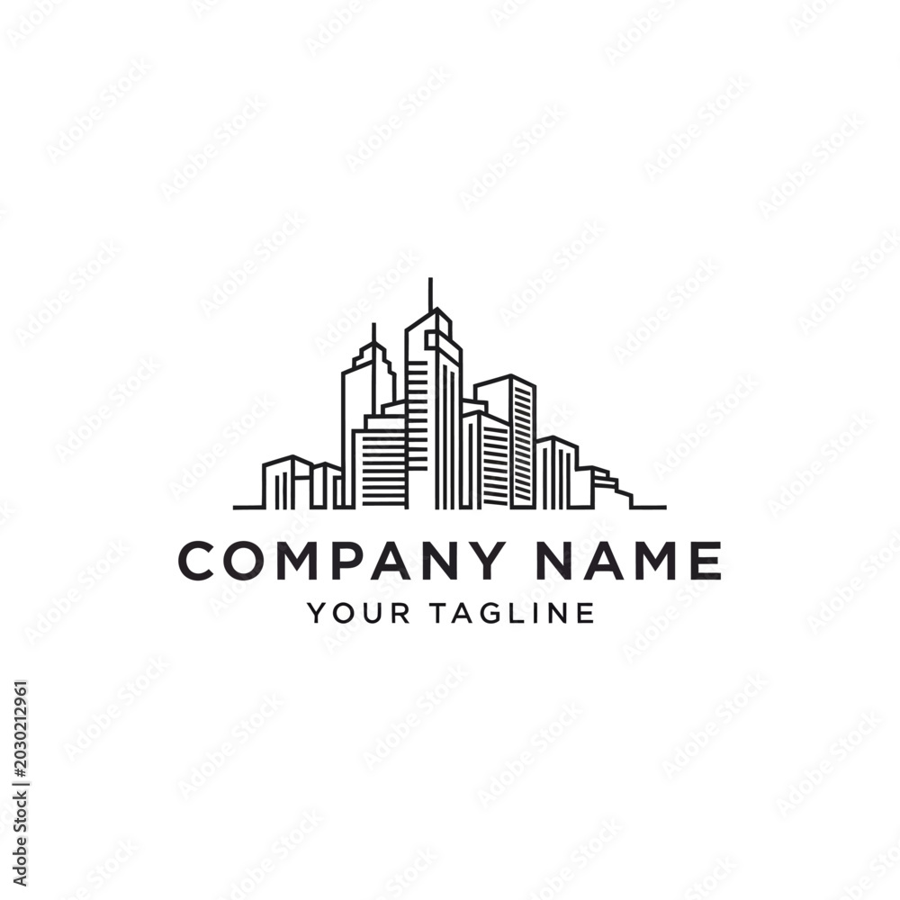 Obraz premium Modern City Skyline Logo Design with Tall Buildings and Urban Architecture.