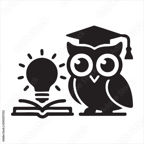 Cute Owl Light Bulb Education Vector Learning Icon Design