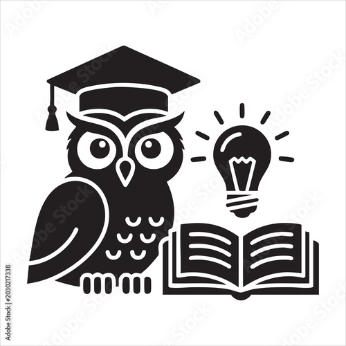 Graduation Owl Reading Book Vector Education Logo Design
