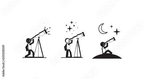 Illustrations of People Engaged in Stargazing and Astronomy Activities.