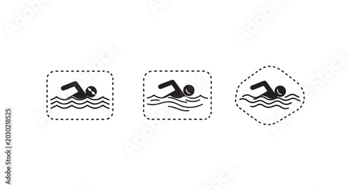 Swimming Icon Set with Dotted Frames