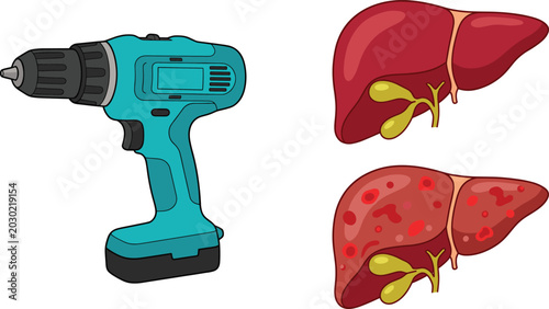 Bild auf Leinwand Vector illustration concept of a power tool cordless drill alongside a healthy h