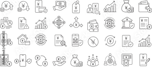 Cuadro en lienzo Yuan and Yen Currency Financial Services Linear Vector Icon Set for Japanese and