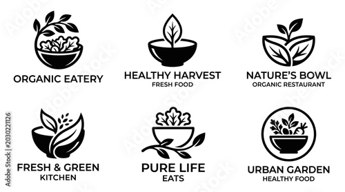 Healthy food and organic logo designs.