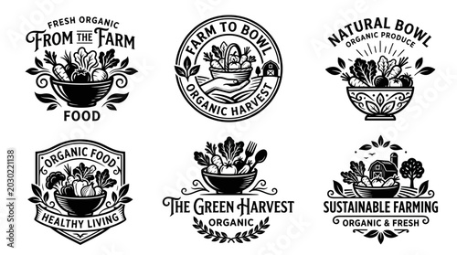 Organic food logos and labels.