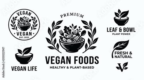 Vegan food logo design elements collection.