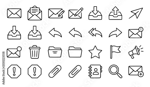 Cuadro en lienzo Email and message envelope line icon set with send receive and delete outline ve