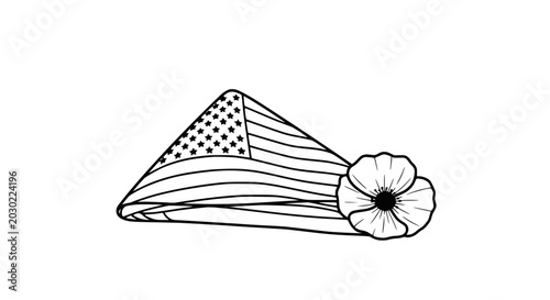 Tableau sur toile Folded American Flag with Remembrance Poppy - Veteran Day, Memorial Day Symbol