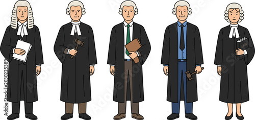 Schilderij op canvas Judges and Barristers Vector Character Set with Men and Women in Traditional Cou
