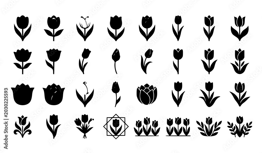 Obraz premium Tulip icon vector illustration set isolated on white background EPS 10 floral design