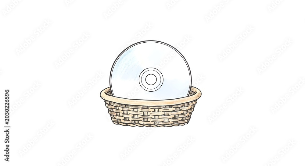 Obraz premium Compact Disc Resting Inside Woven Basket Illustration.