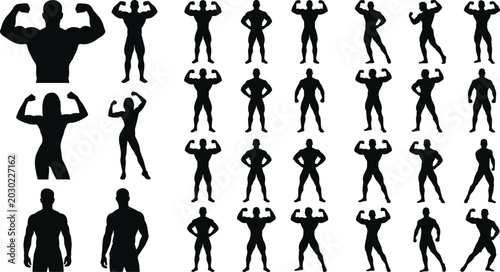 Foto Large collection of professional bodybuilder silhouettes featuring muscular men