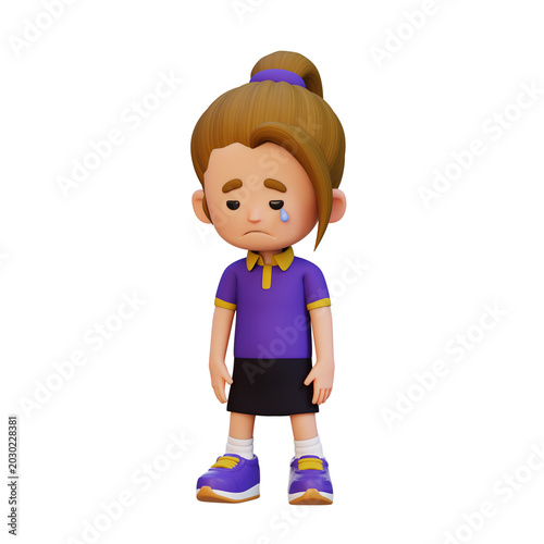 Fotografie 3D Little Girl showing sad expression unhappy emotion and low mood concept